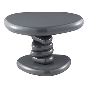 Bowery Hill End Table with Pebble Pedestal in Gray High Gloss
