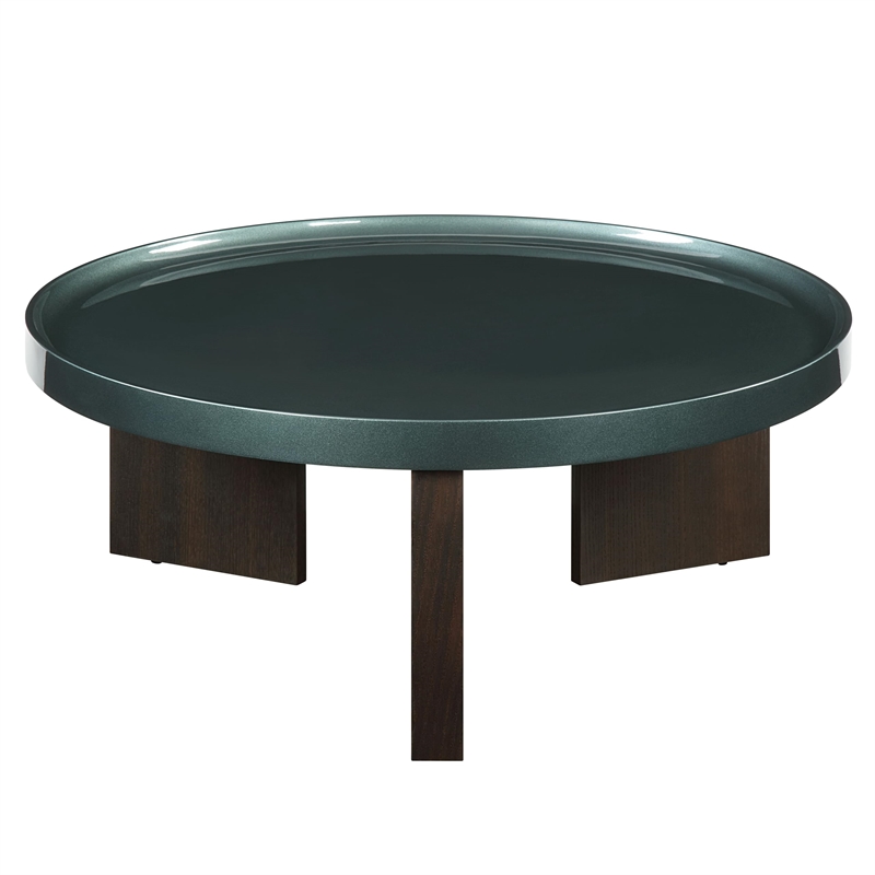 Bowery Hill Coffee Table with Tray Edge in Blackish Green and Smoked Oak