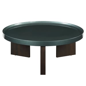 Bowery Hill Coffee Table with Tray Edge in Blackish Green and Smoked Oak