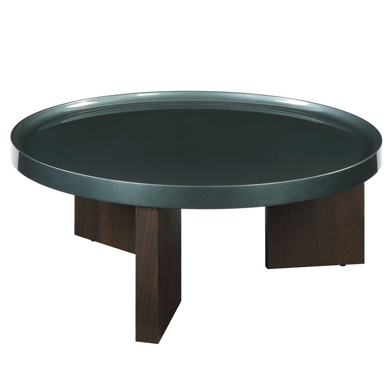 Bowery Hill Coffee Table with Tray Edge in Blackish Green and Smoked Oak