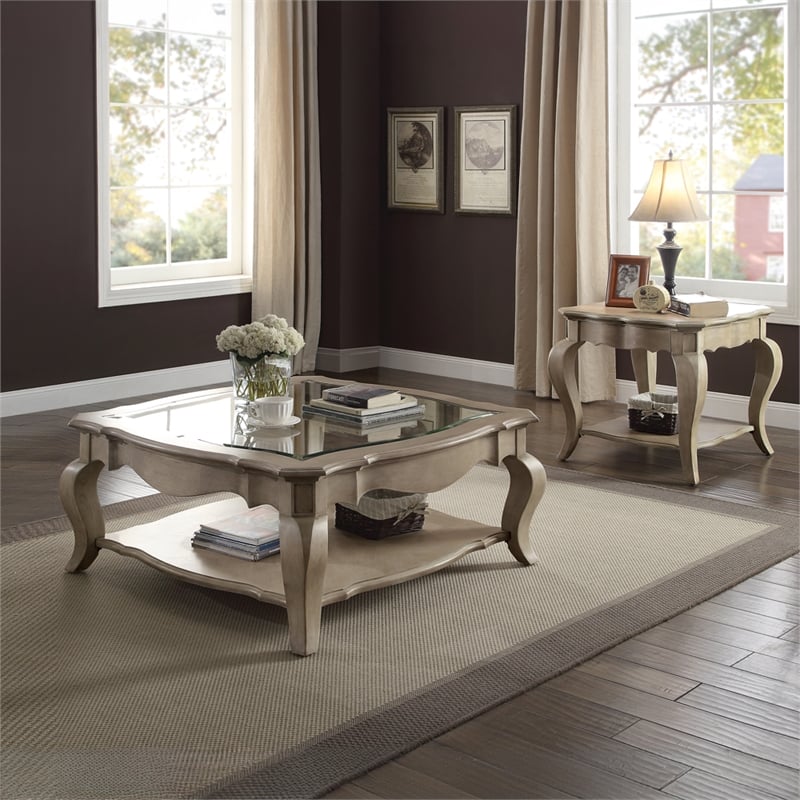 Bowery Hill End Table with Scrolled Storage Shelf in Antique Taupe