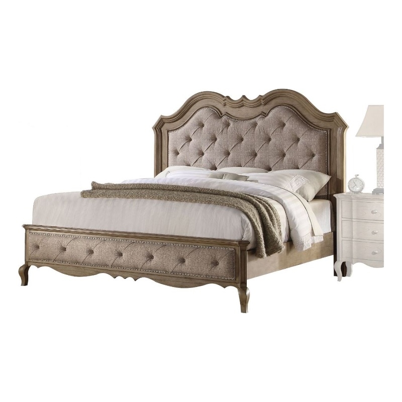 Bowery Hill Eastern King Panel Bed in Beige Fabric and Antique Taupe