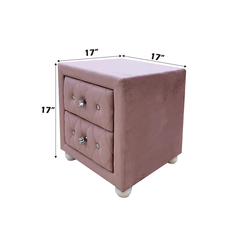 Bowery Hill 2-Drawer Youth Nightstand in Pink Fabric and White