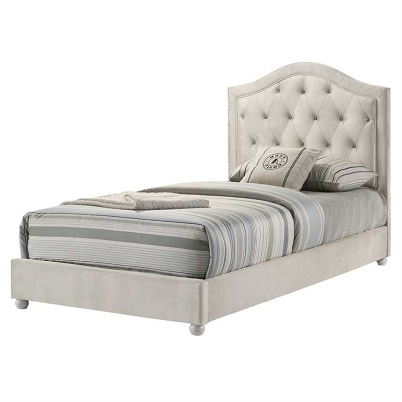 Bowery Hill Full Upholstered Bed with Tufted Headboard in Beige Fabric