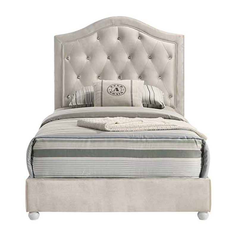 Bowery Hill Full Upholstered Bed with Tufted Headboard in Beige Fabric