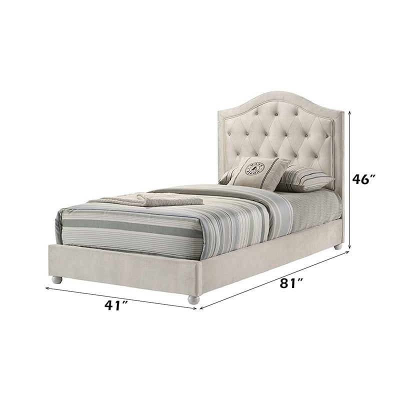 Bowery Hill Twin Upholstered Bed with Tufted Headboard in Beige Fabric