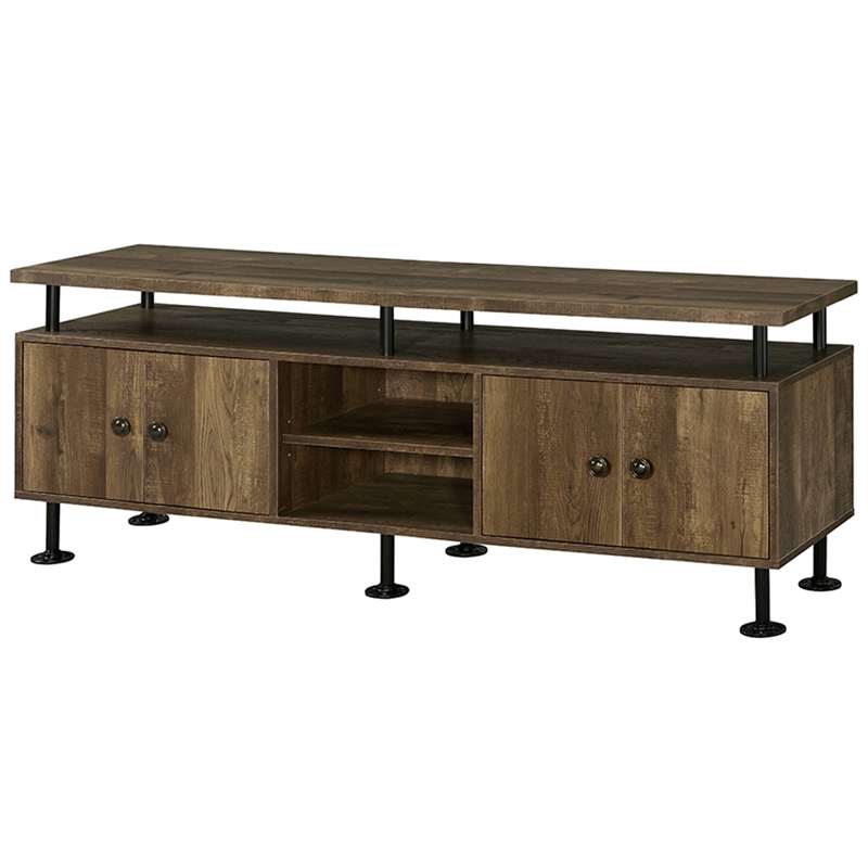 Bowery Hill Industrial TV Stand with Door Storage in Rustic Oak and Black