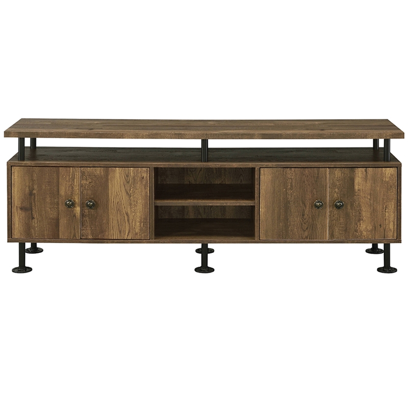 Bowery Hill Industrial TV Stand with Door Storage in Rustic Oak and Black