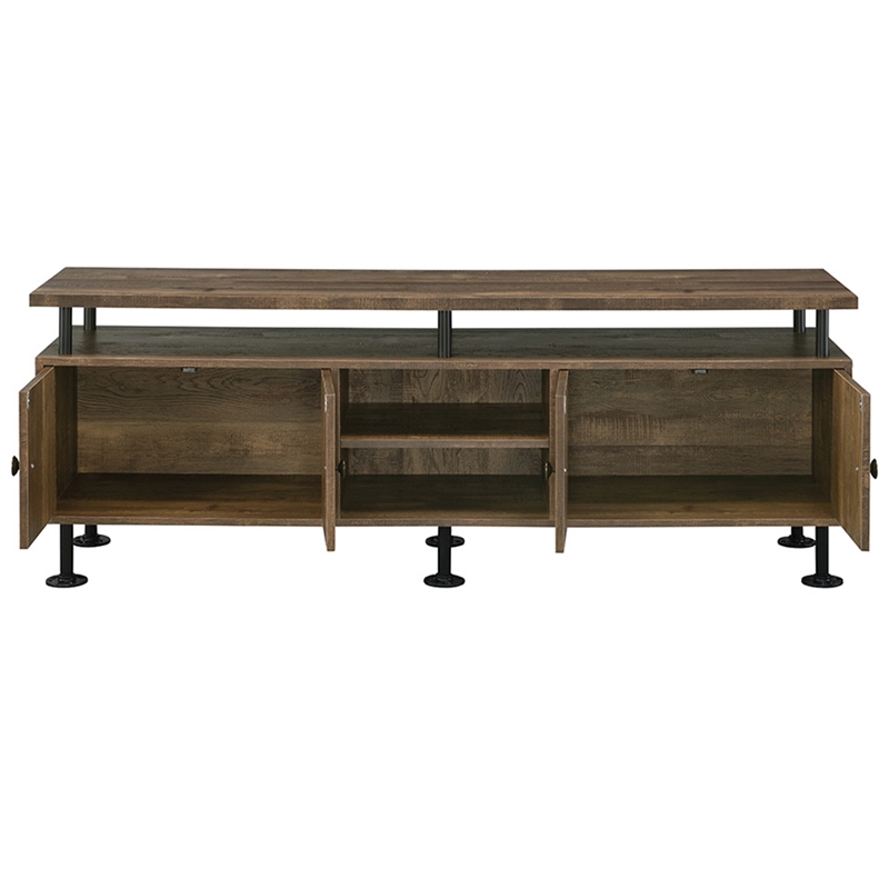 Bowery Hill Industrial TV Stand with Door Storage in Rustic Oak and Black
