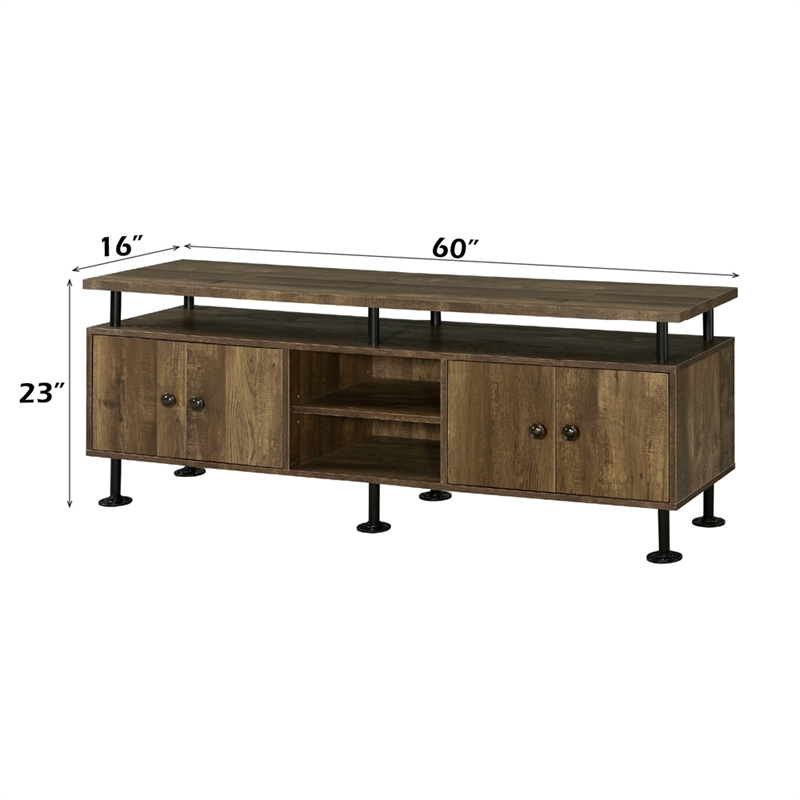 Bowery Hill Industrial TV Stand with Door Storage in Rustic Oak and Black
