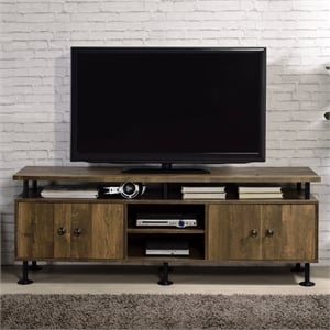 Bowery Hill Industrial TV Stand with Door Storage in Rustic Oak and Black