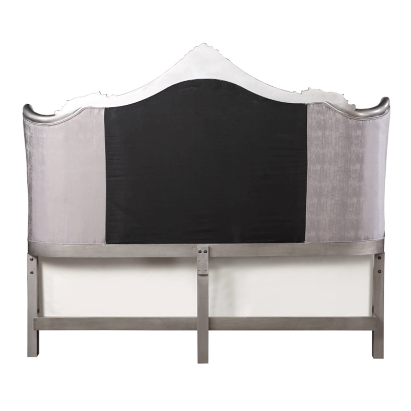 Bowery Hill Eastern King Wingback Bed in Velvet and Antique Platinum