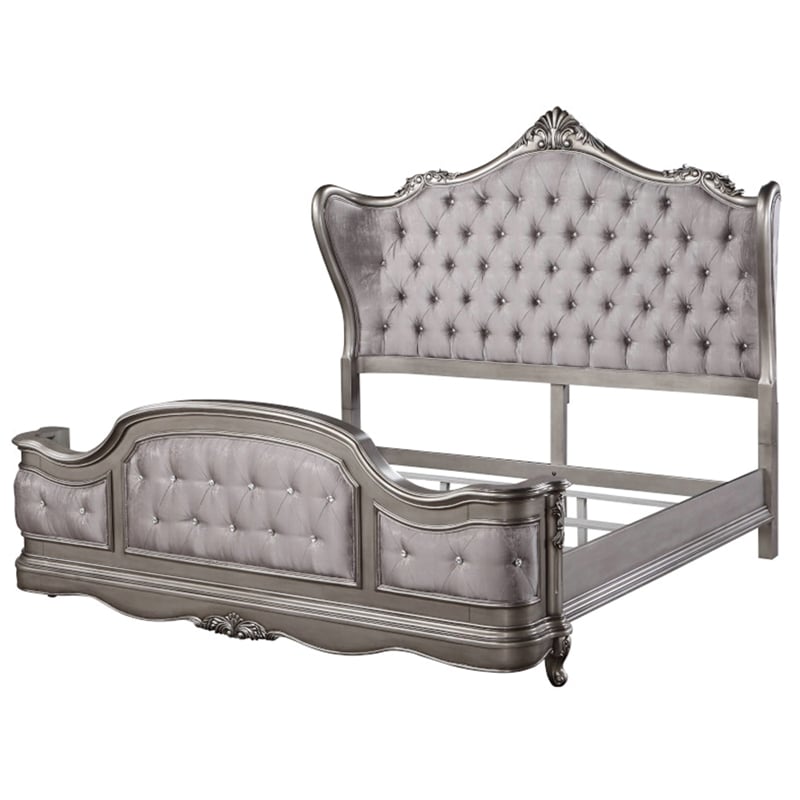 Bowery Hill Queen Wingback Bed in Velvet and Antique Platinum