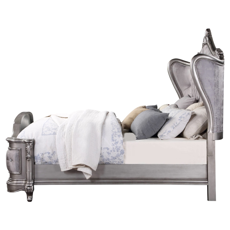 Bowery Hill Queen Wingback Bed in Velvet and Antique Platinum