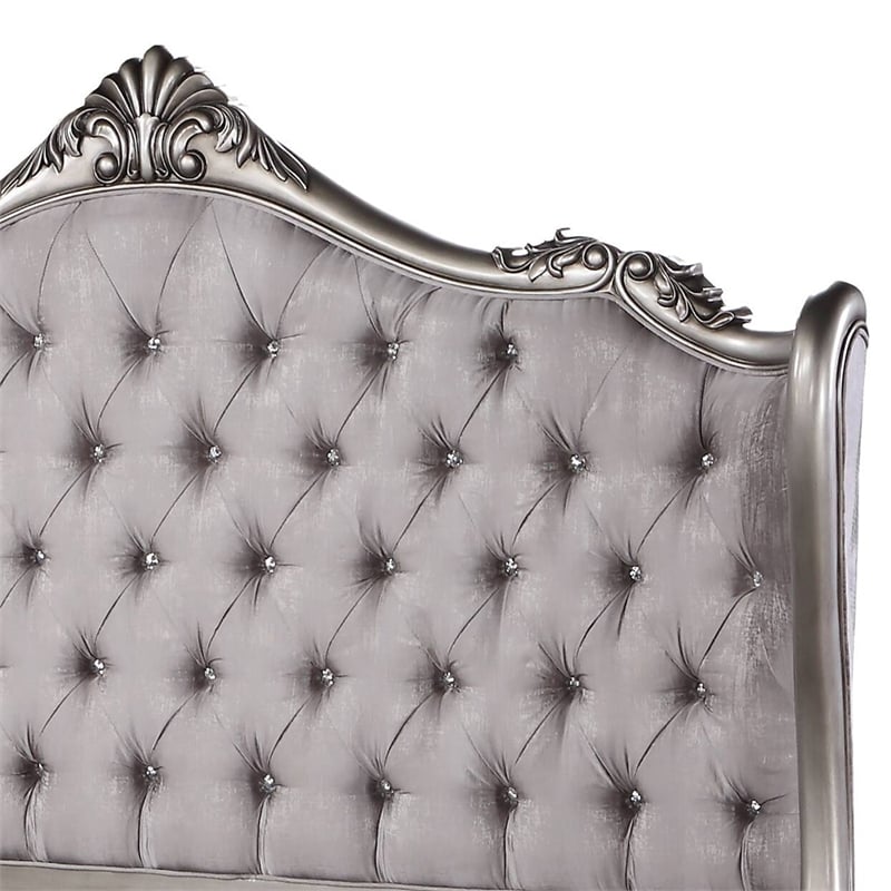 Bowery Hill Queen Wingback Bed in Velvet and Antique Platinum