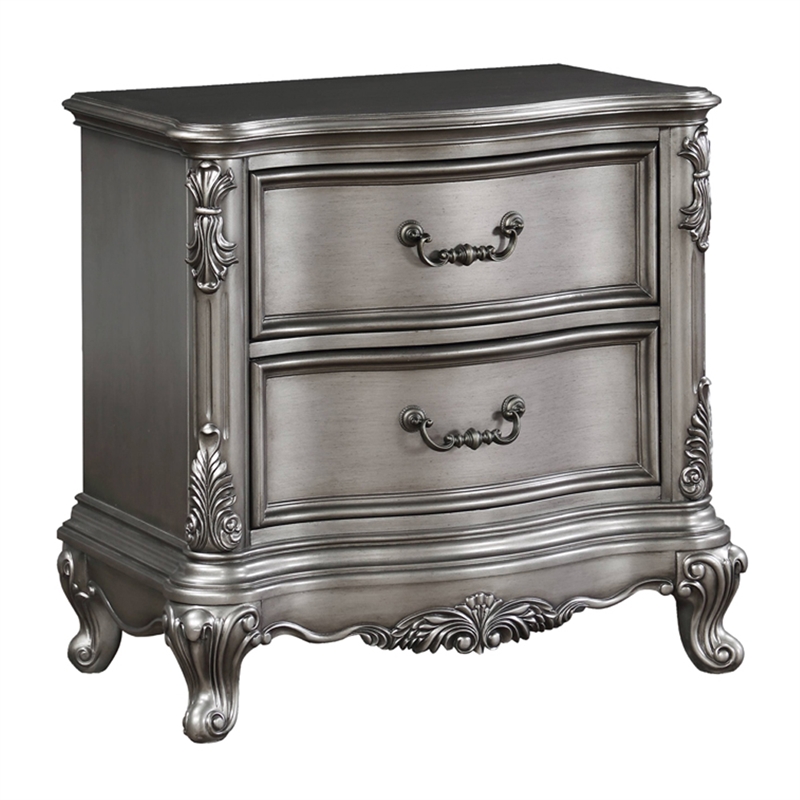 Bowery Hill Nightstand with Felt-Lined Drawers in Antique Platinum