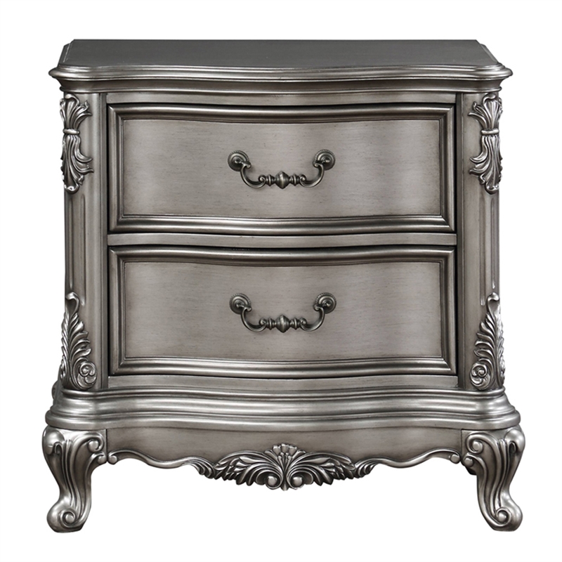Bowery Hill Nightstand with Felt-Lined Drawers in Antique Platinum