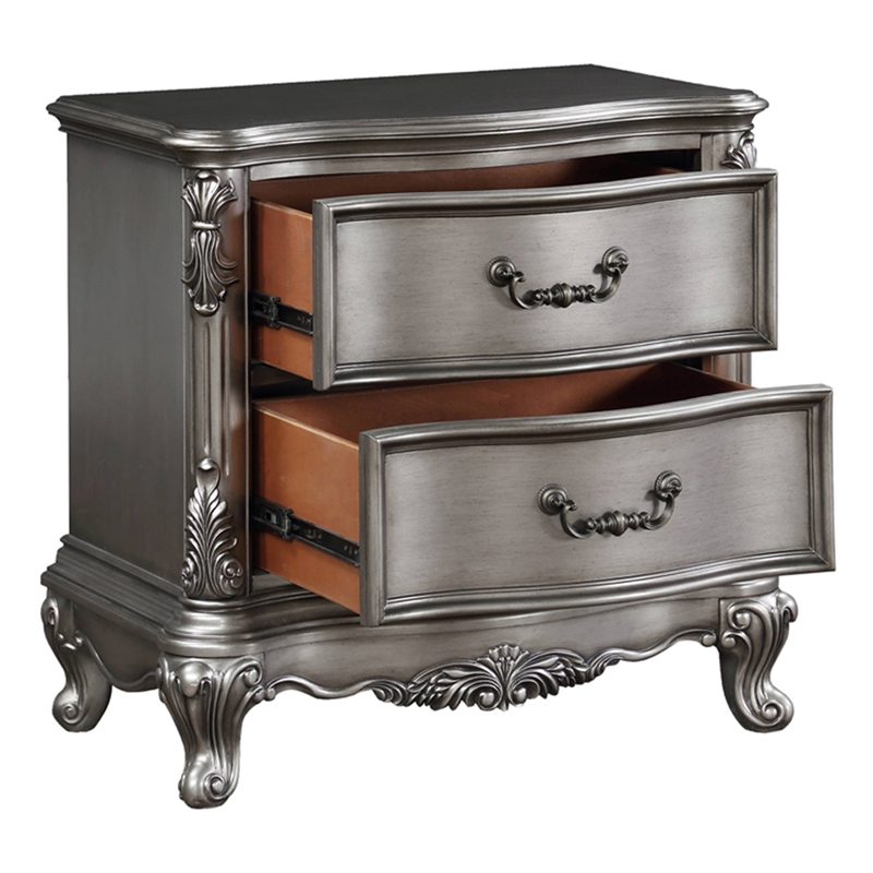 Bowery Hill Nightstand with Felt-Lined Drawers in Antique Platinum