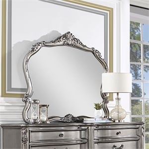 Bowery Hill Arched Beveled Mirror with Scrollwork in Antique Platinum