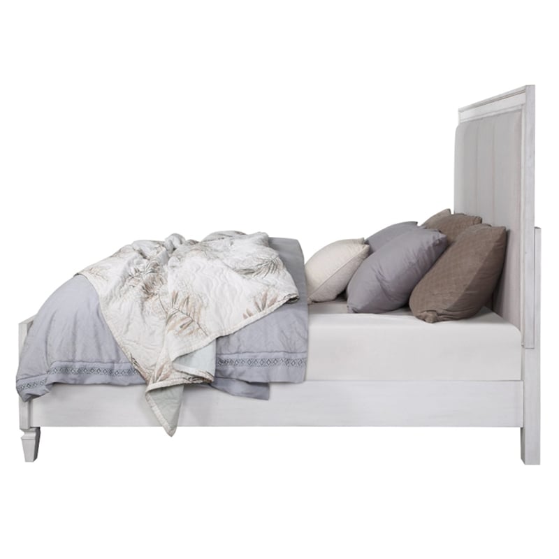 Bowery Hill Eastern King Tufted Bed in Gray Linen and Weathered White