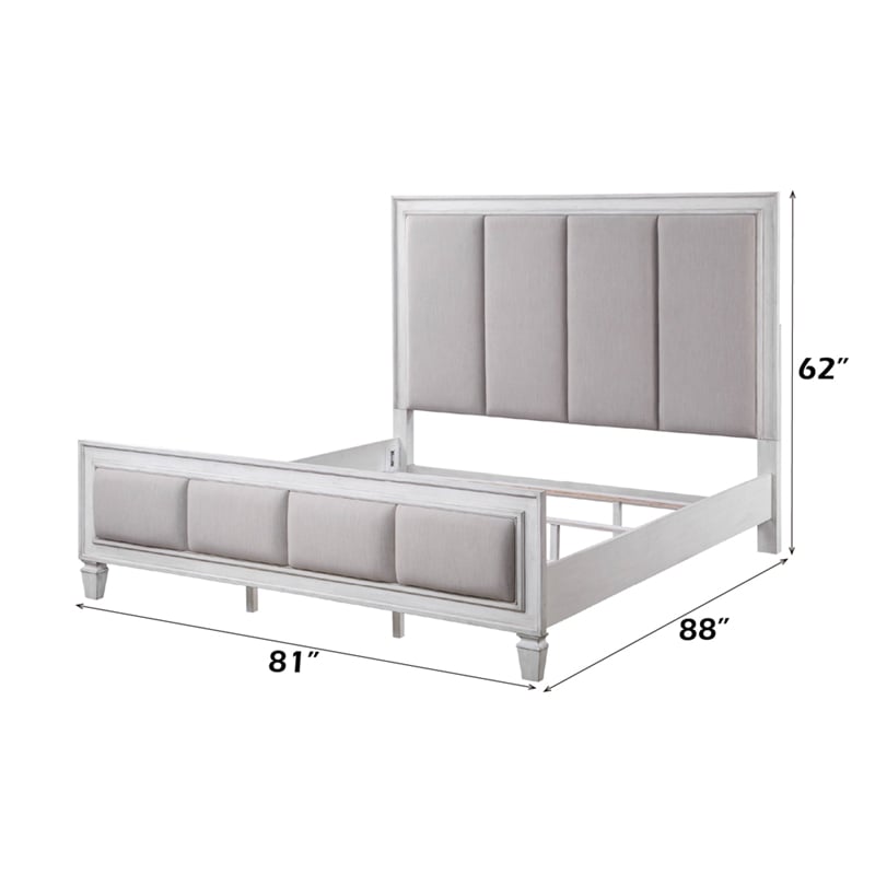 Bowery Hill Eastern King Tufted Bed in Gray Linen and Weathered White