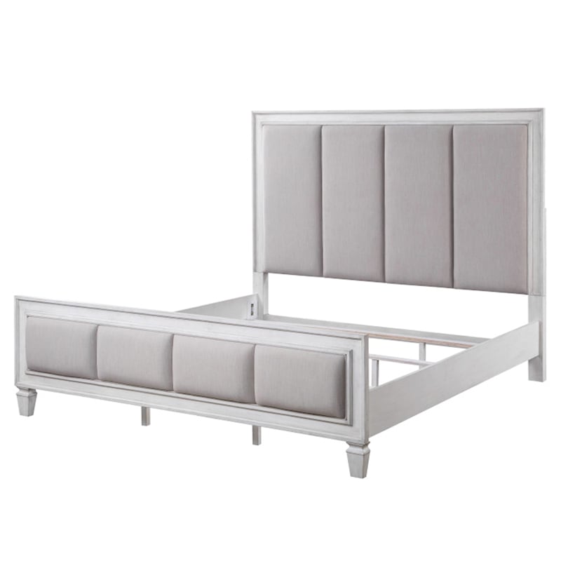 Bowery Hill Queen Tufted Bed in Gray Linen and Weathered White