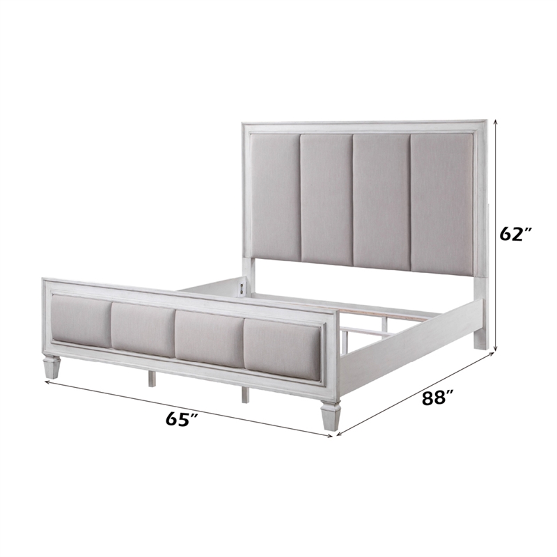 Bowery Hill Queen Tufted Bed in Gray Linen and Weathered White