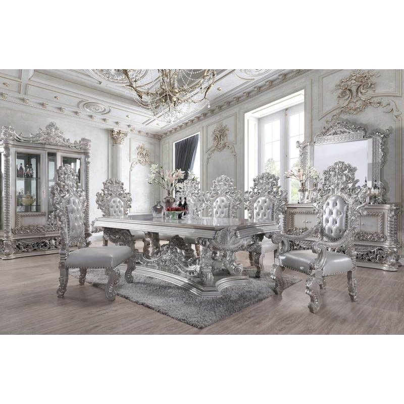 Bowery Hill Arm Chair Set of 2 in Synthetic Leather and Antique Platinum