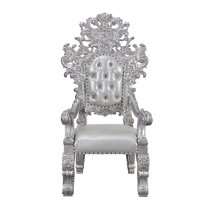Bowery Hill Arm Chair Set of 2 in Synthetic Leather and Antique Platinum
