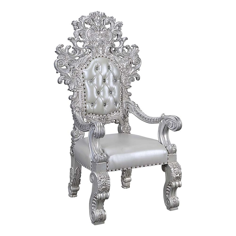 Bowery Hill Arm Chair Set of 2 in Synthetic Leather and Antique Platinum