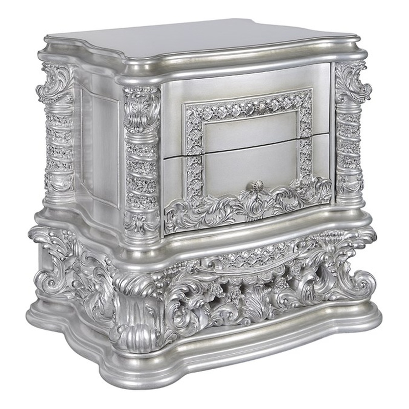 Bowery Hill Nightstand with Felt-Lined Drawers in Antique Platinum