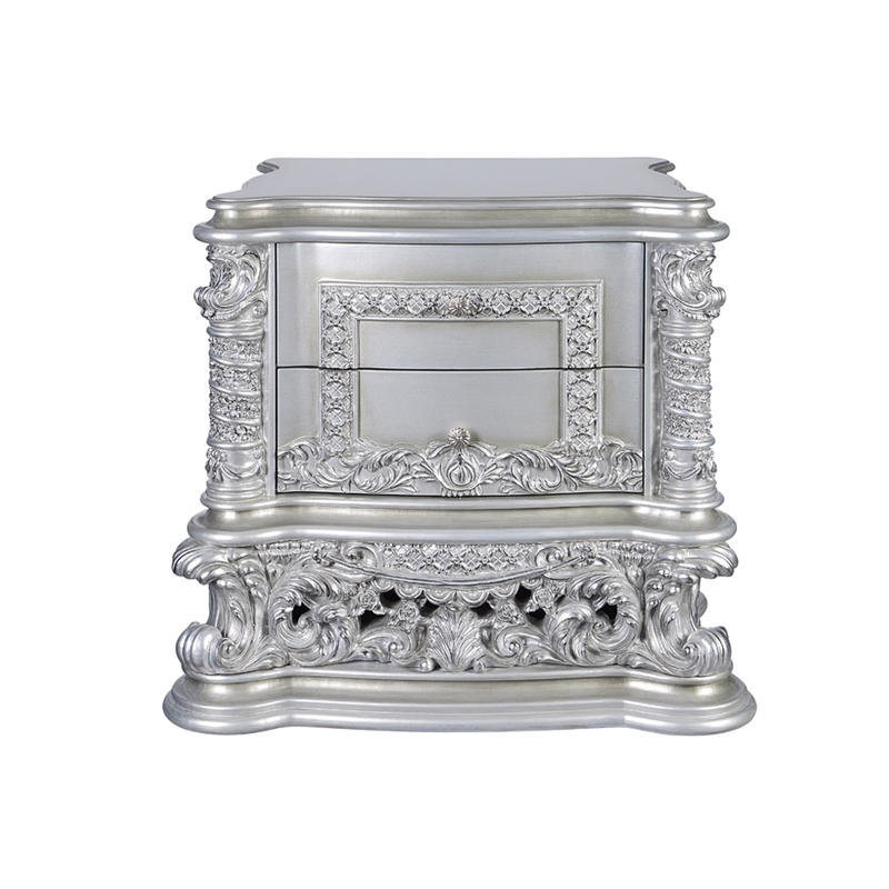 Bowery Hill Nightstand with Felt-Lined Drawers in Antique Platinum