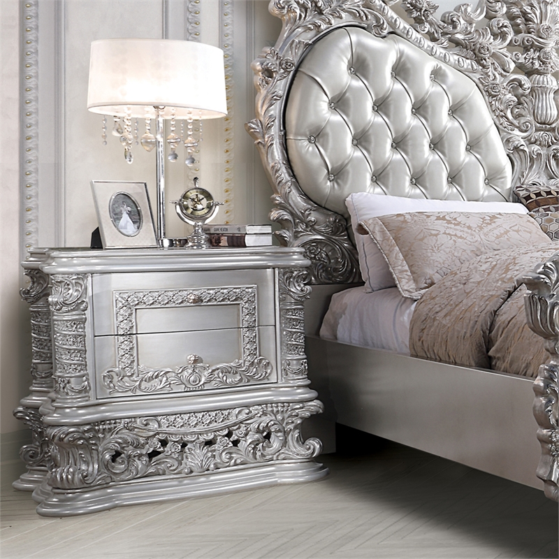 Bowery Hill Nightstand with Felt-Lined Drawers in Antique Platinum
