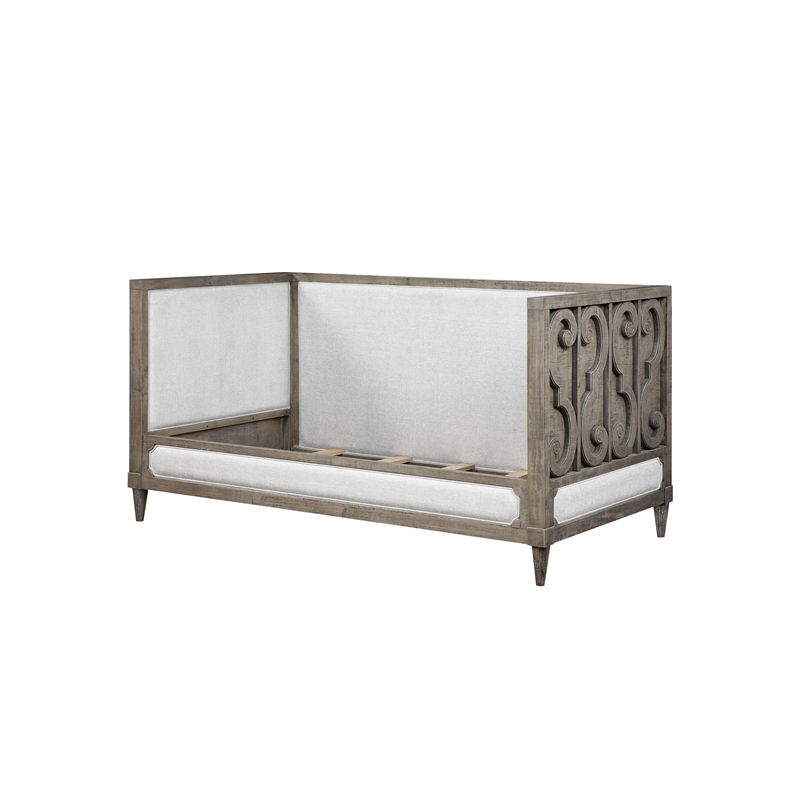 Bowery Hill Upholstered Twin Daybed in Tan Fabric and Salvaged Natural