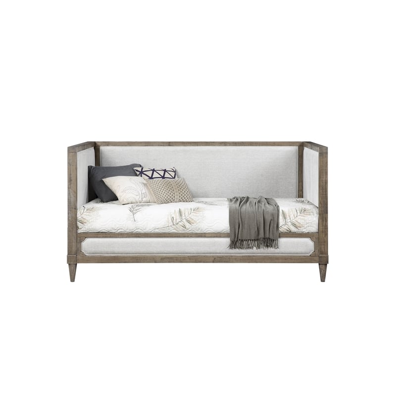 Bowery Hill Upholstered Twin Daybed in Tan Fabric and Salvaged Natural