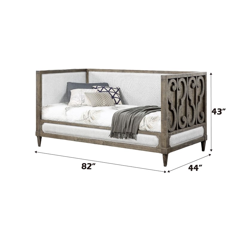 Bowery Hill Upholstered Twin Daybed in Tan Fabric and Salvaged Natural