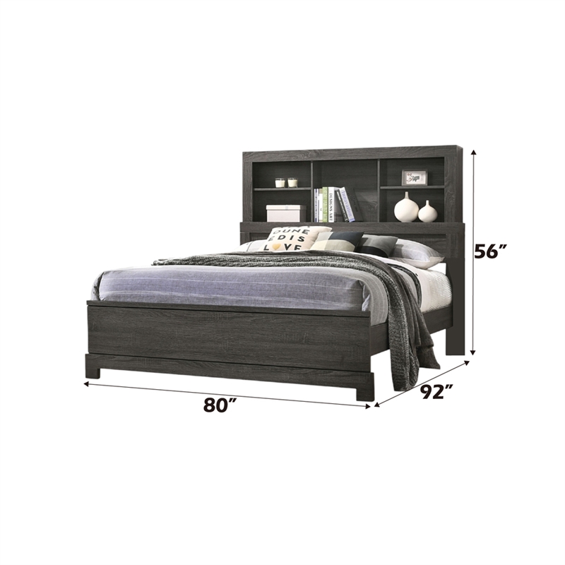 Bowery Hill Eastern King Storage Bed with Bookcase Headboard in Gray Oak