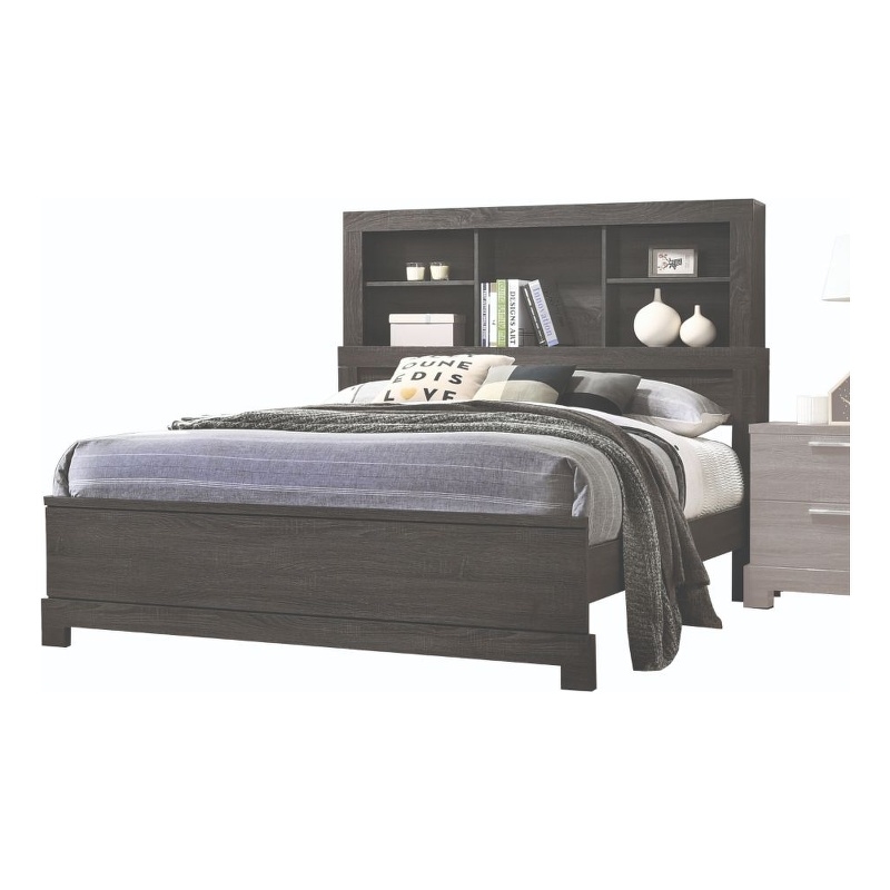 Bowery Hill Eastern King Storage Bed with Bookcase Headboard in Gray Oak