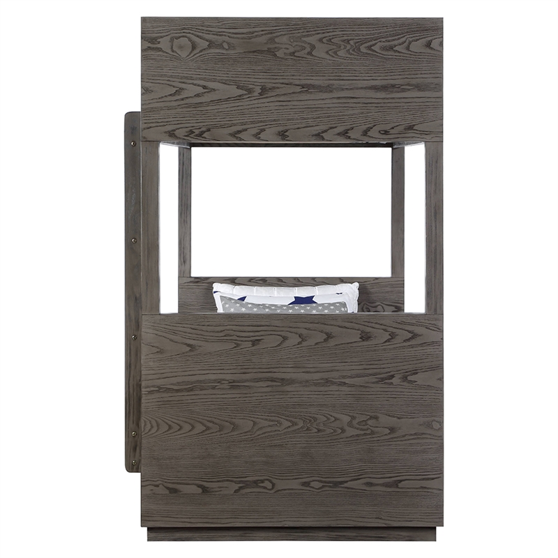 Bowery Hill Twin Over Twin Bunk Bed with Storage in Gray Oak