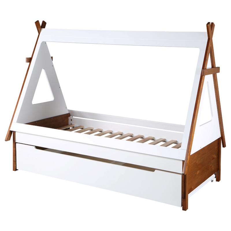 Bowery Hill Kids Twin Teepee Tent House Bed in Oak and White
