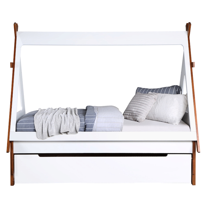 Bowery Hill Kids Twin Teepee Tent House Bed in Oak and White