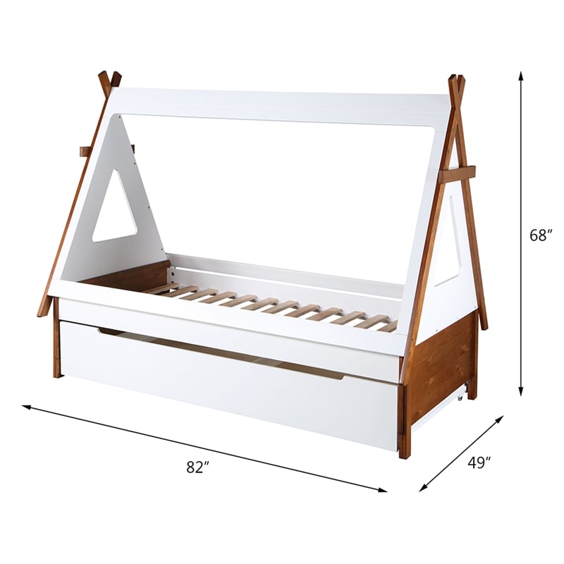 Bowery Hill Kids Twin Teepee Tent House Bed in Oak and White