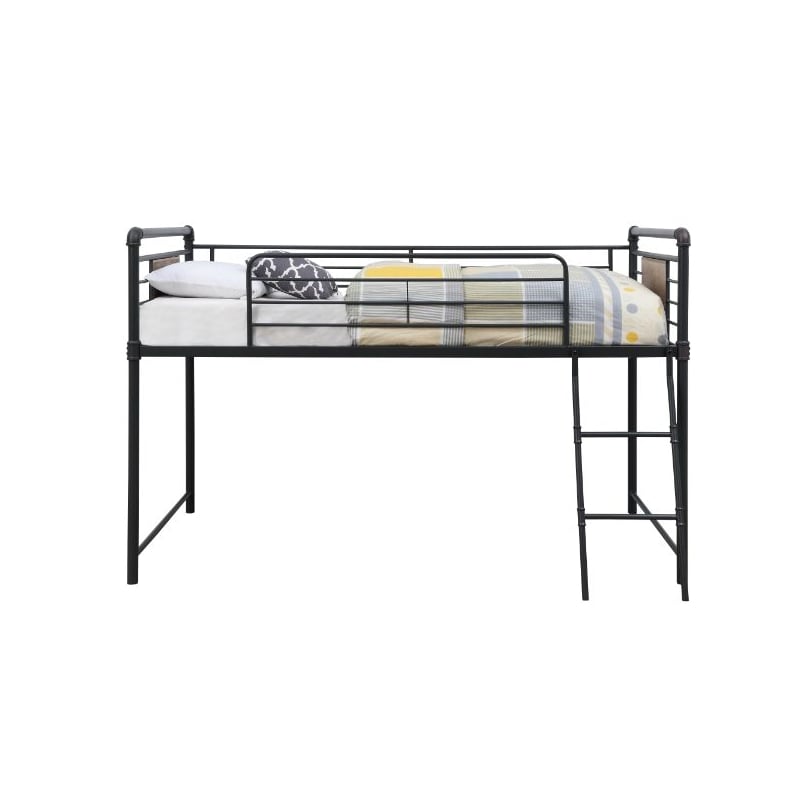 Bowery Hill Twin Loft Bed with Slide in Sandy Black and Dark Bronze