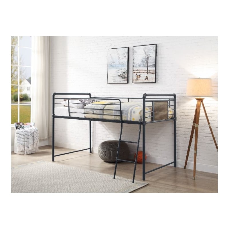 Bowery Hill Twin Loft Bed with Slide in Sandy Black and Dark Bronze
