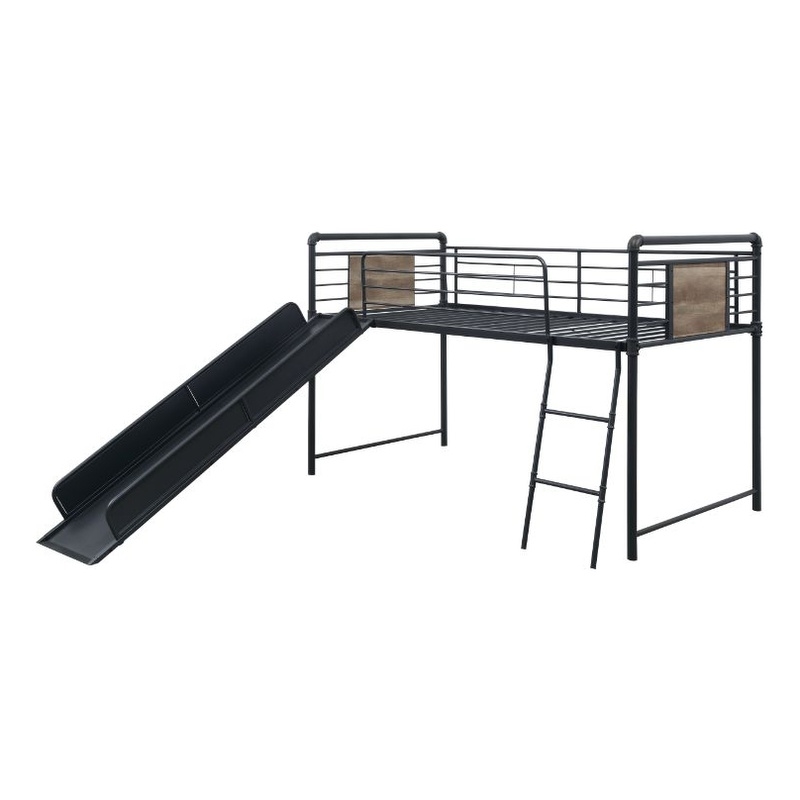 Bowery Hill Twin Loft Bed with Slide in Sandy Black and Dark Bronze