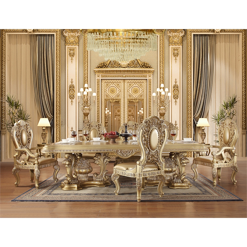 Bowery Hill Arm Chair Set of 2 in Synthetic Leather and Gold