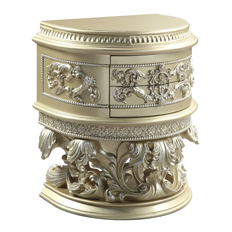 Bowery Hill Nightstand with Felt-Lined Drawers in Champagne Silver