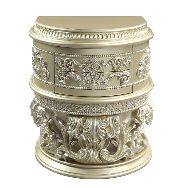 Bowery Hill Nightstand with Felt-Lined Drawers in Champagne Silver