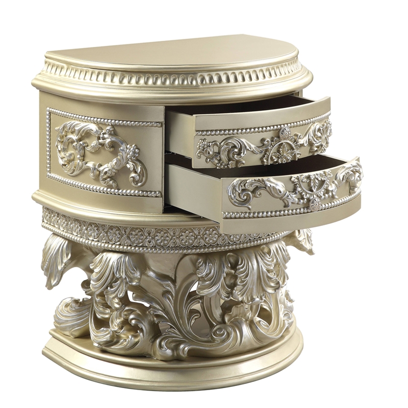 Bowery Hill Nightstand with Felt-Lined Drawers in Champagne Silver