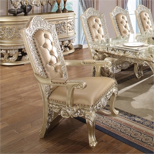 Bowery Hill Arm Chair Set of 2 in Synthetic Leather and Champagne Silver